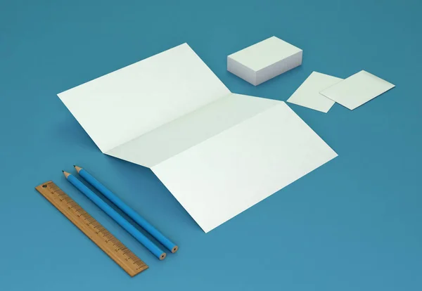 Corporate Papelaria Branding Mock-up em fundo azul — Fotografia de Stock