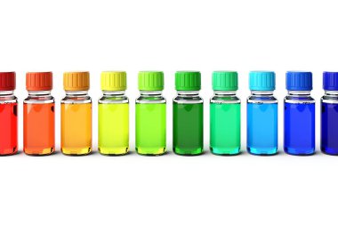 Satır spektrum renklerde sıralanmış damlalık şişe