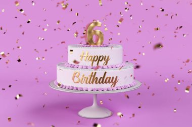 birthday cake with golden letters and numer 6 on top clipart