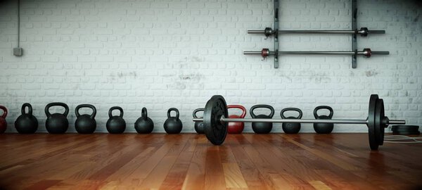 Workout Room with different Weight Lifting Equipment dumbbell, barbell, kettlebell