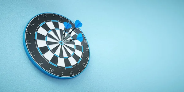 Arrows on target dart on blue background — Stock Photo, Image