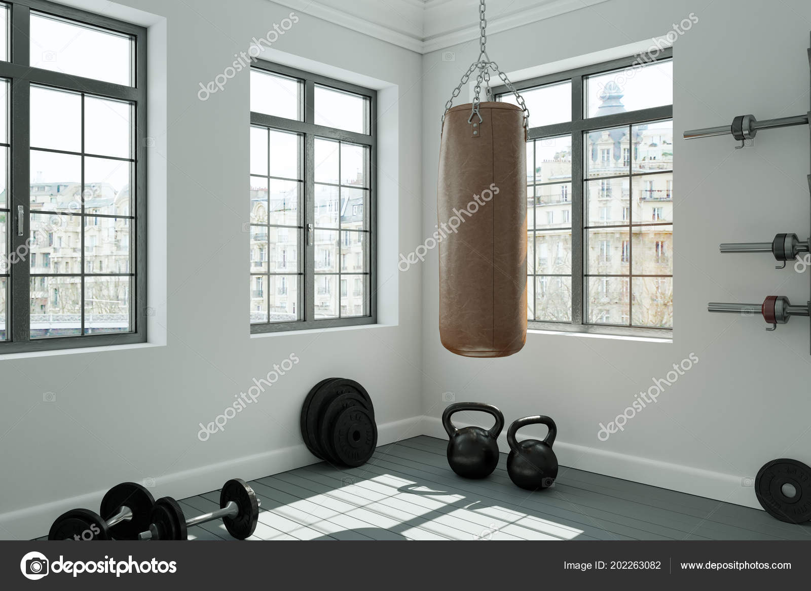 Workout Room With Different Weight Lifting Equipment