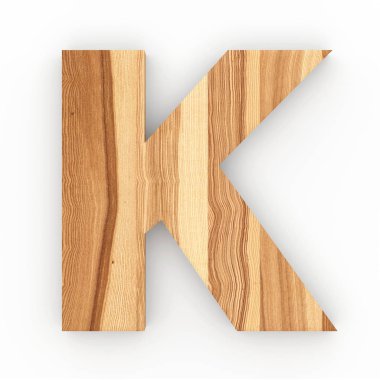 Ahşap beyaz arka plan üzerinde izole K harfi