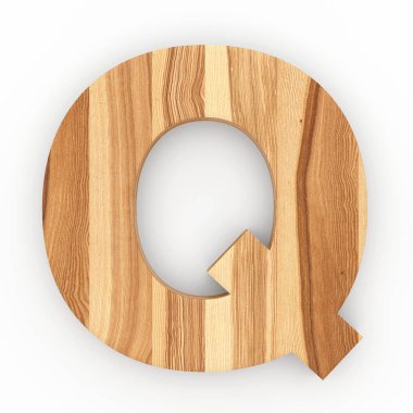 Ahşap harf Q beyaz arka plan üzerinde izole