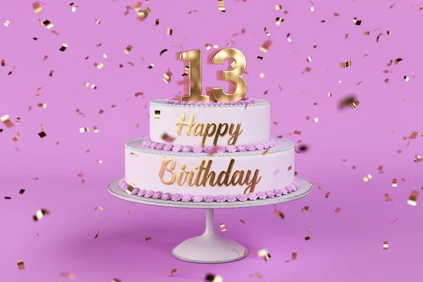Bolo de aniversário com letras douradas e número 13 no topo — Fotografia de Stock
