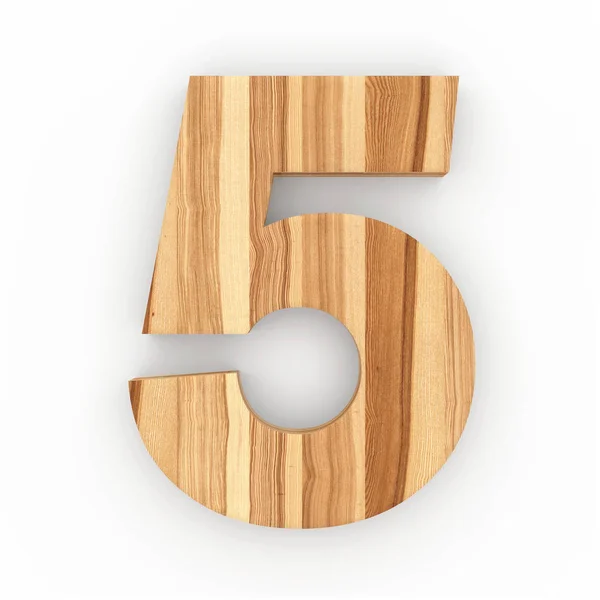 Número de madeira 5 isolado no fundo branco — Fotografia de Stock
