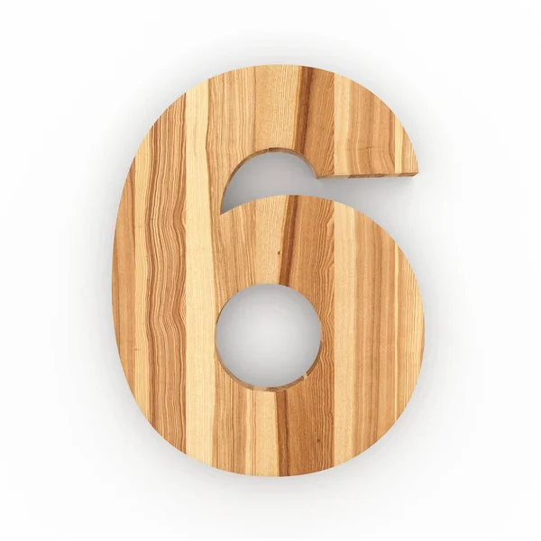Número de madera 6 aislado sobre fondo blanco — Foto de Stock