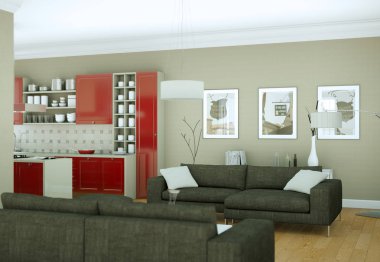 Modern parlak skandinavian iç tasarım Daire