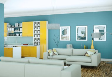 Modern parlak skandinavian iç tasarım Daire