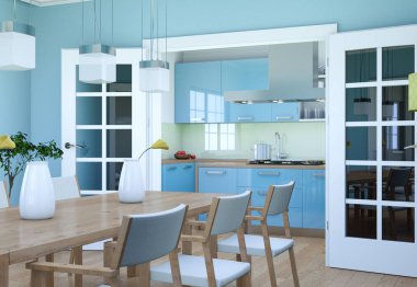 Yemek odası iç tasarım modern daire içinde 3d çizim