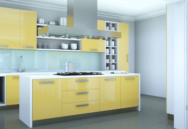 Sarı modern mutfak dekorasyon illüstrasyon