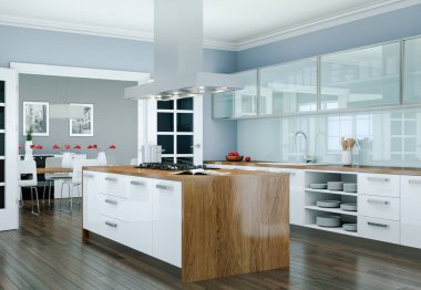 Beyaz modern mutfak dekorasyon illüstrasyon