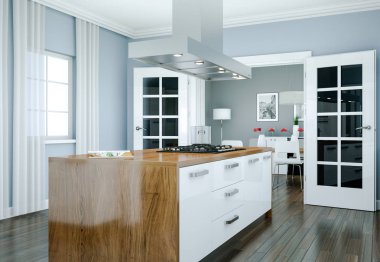 Beyaz modern mutfak dekorasyon illüstrasyon