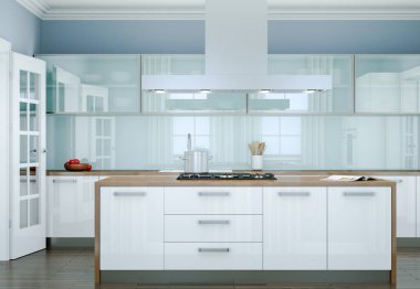 Beyaz modern mutfak dekorasyon illüstrasyon