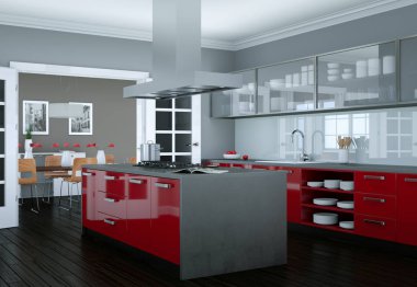 Kırmızı modern mutfak dekorasyon illüstrasyon