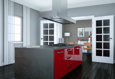 Kırmızı modern mutfak dekorasyon illüstrasyon