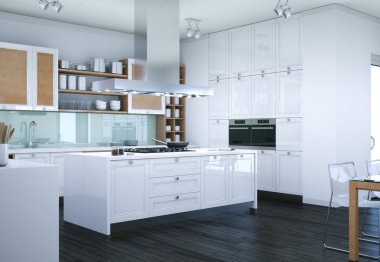 Beyaz modern mutfak dekorasyon illüstrasyon