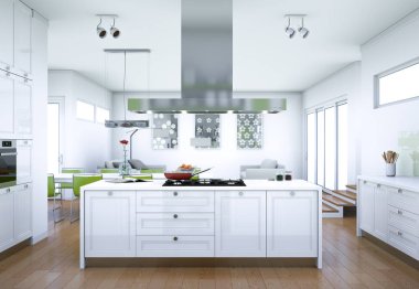 Beyaz modern mutfak dekorasyon illüstrasyon