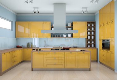 Sarı modern mutfak dekorasyon illüstrasyon