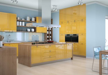 Sarı modern mutfak dekorasyon illüstrasyon