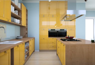 Sarı modern mutfak dekorasyon illüstrasyon