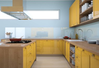 Sarı modern mutfak dekorasyon illüstrasyon