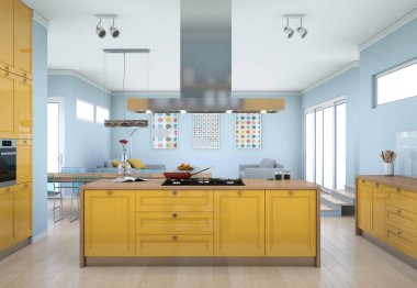 Sarı modern mutfak dekorasyon illüstrasyon