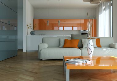 Modern parlak düz iç tasarım kanepeler