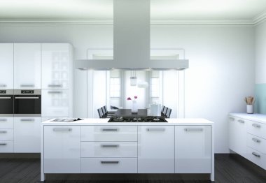 Beyaz modern mutfak dekorasyon illüstrasyon