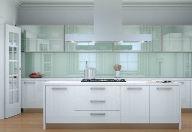 Beyaz modern mutfak dekorasyon illüstrasyon