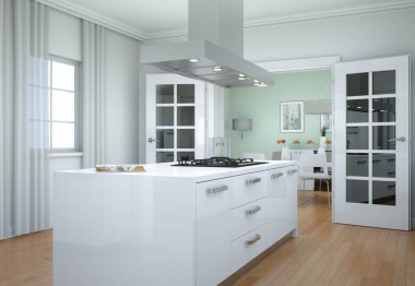 Beyaz modern mutfak dekorasyon illüstrasyon