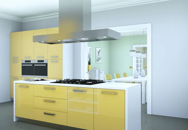 Amarelo moderna cozinha design de interiores ilustração — Fotografia de Stock