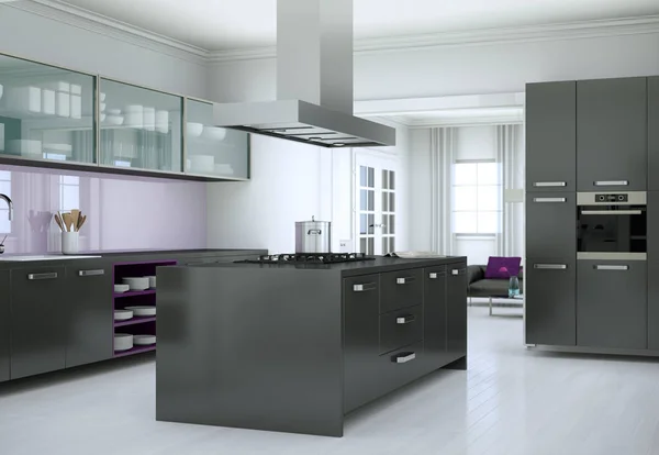Fekete modern konyha lakberendezés illusztráció — Stock Fotó