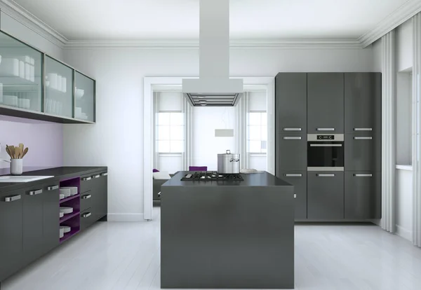 Schwarz moderne Küche Interior Design Illustration — Stockfoto