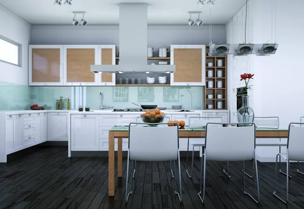 白色现代厨房室内设计插图 — 图库照片