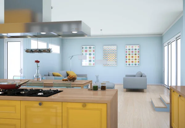 Ilustración de diseño interior de cocina moderna amarilla — Foto de Stock