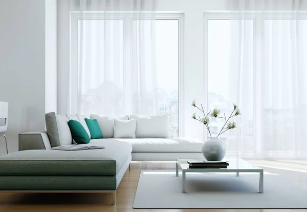 Moderní světlé plochý design interiéru s pohovkami — Stock fotografie