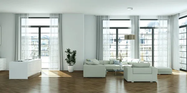 Moderne lichte platte interieur met sofa 's — Stockfoto