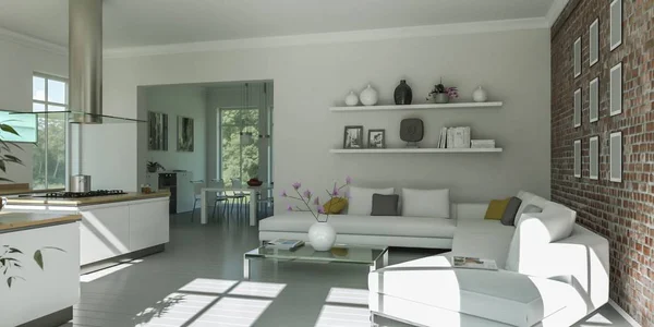 Moderno diseño interior plano brillante con sofás — Foto de Stock