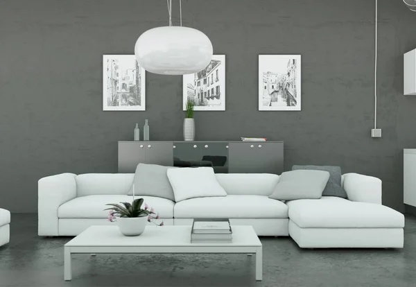 Modern bright flat interior design with sofas — Stock Photo, Image