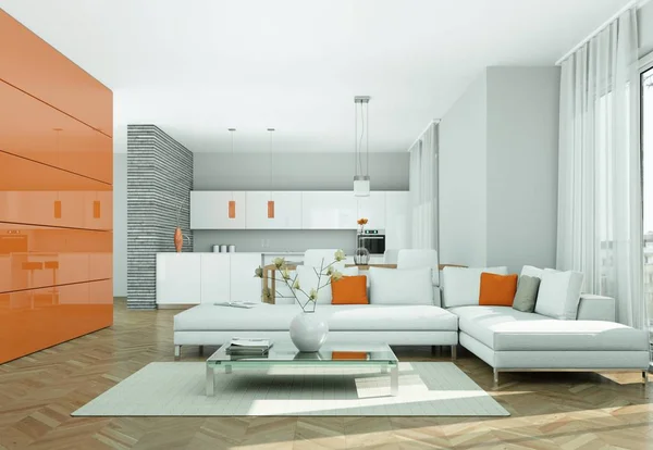 Modernes helles, flaches Interieur mit Sofas — Stockfoto