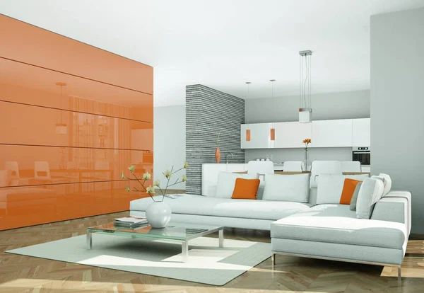 Modern bright flat interior design with sofas — Stock Photo, Image