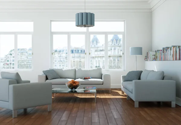 Moderne lichte platte interieur met sofa 's — Stockfoto