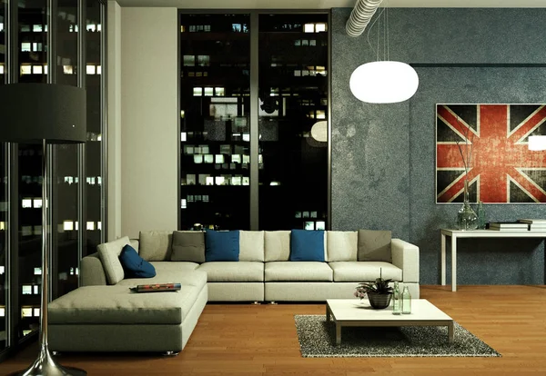 Modern interior design appartment night scene — Stock Photo, Image