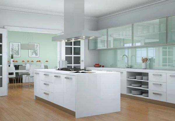 Witte moderne keuken interieur illustratie — Stockfoto