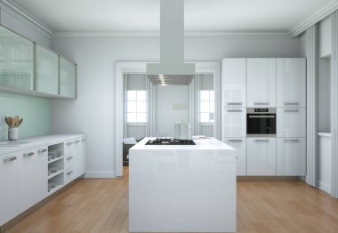 Beyaz modern mutfak dekorasyon illüstrasyon