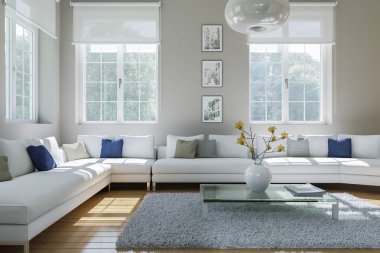 Modern beyaz oturma odası iç tasarım