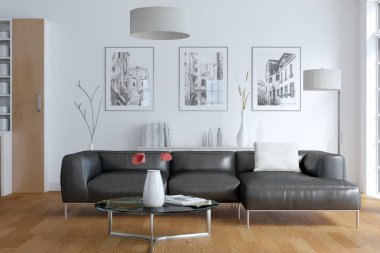 Modern beyaz oturma odası iç tasarım