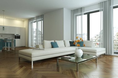 modern oturma odası iç tasarım beton duvar ile