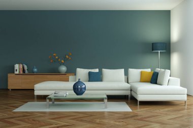 modern oturma odası iç tasarım beton duvar ile